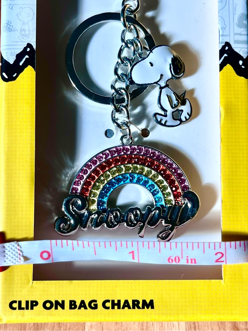Peanuts Snoopy Rainbow Bling Clip-On Bag Charm Key Chain Travel Accessories - Picture 3 of 5